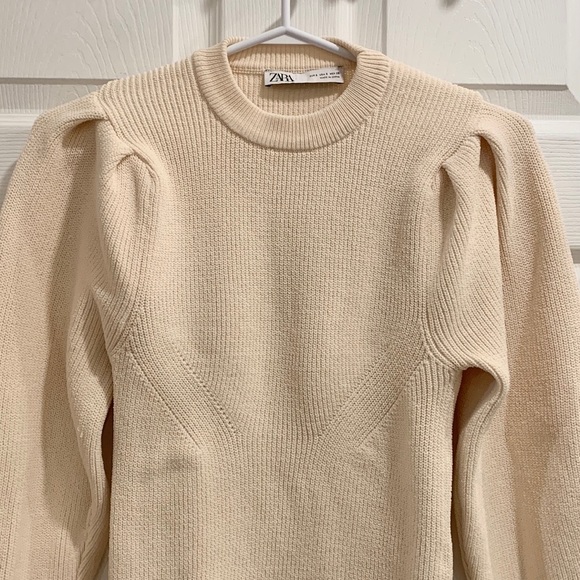 Zara Beige Balloon Sleeve Knit Crop Sweater - Picture 5 of 15